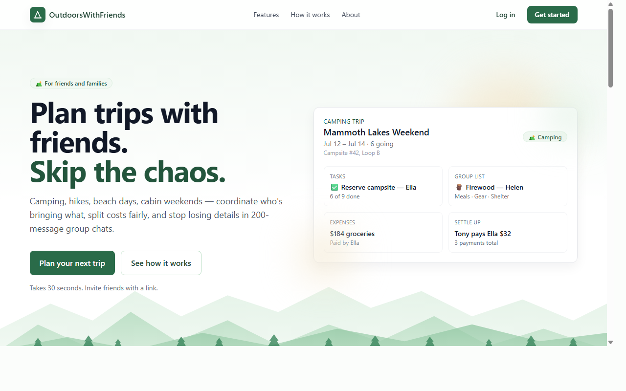 Outdoors With Friends - Trip planning platform designed by HCK Technologies