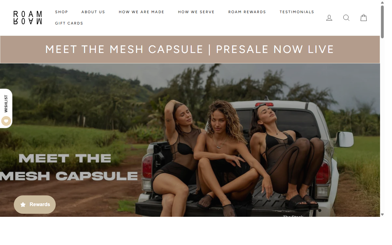 Roam Wears - Ecommerce apparel brand website designed by HCK Technologies